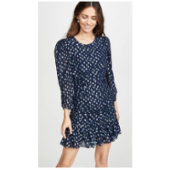 Y2K Tanya Taylor Dress Women 20 (2XL) Raven Stretch Silk Navy W/Metallic Ruched - Picture 9 of 13